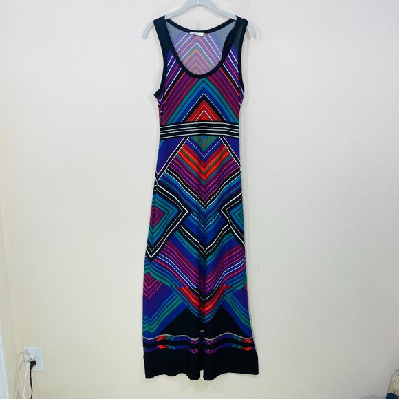 Calvin Klein Maxi Dress size 4 Sleeveless Geometric Pattern Multicolor Stretch - Picture 1 of 6